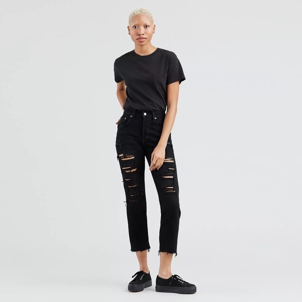 Leviβs 501 Original Cropped Jeans Distressed Black Mark 29